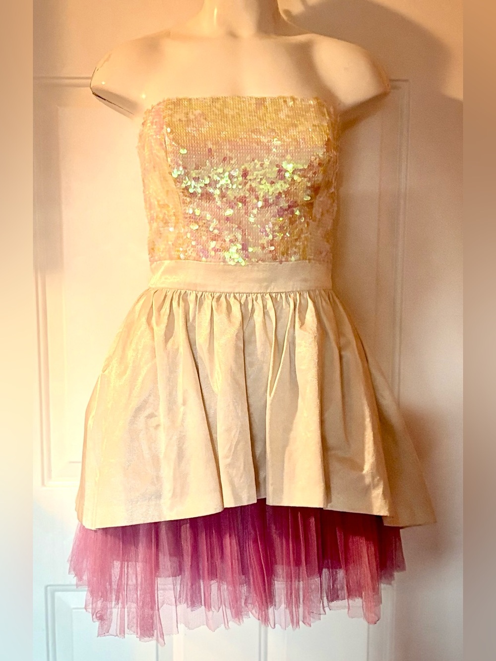Polyester & tulle cocktail dress, Betsey Johnson sequin strapless party dress 8